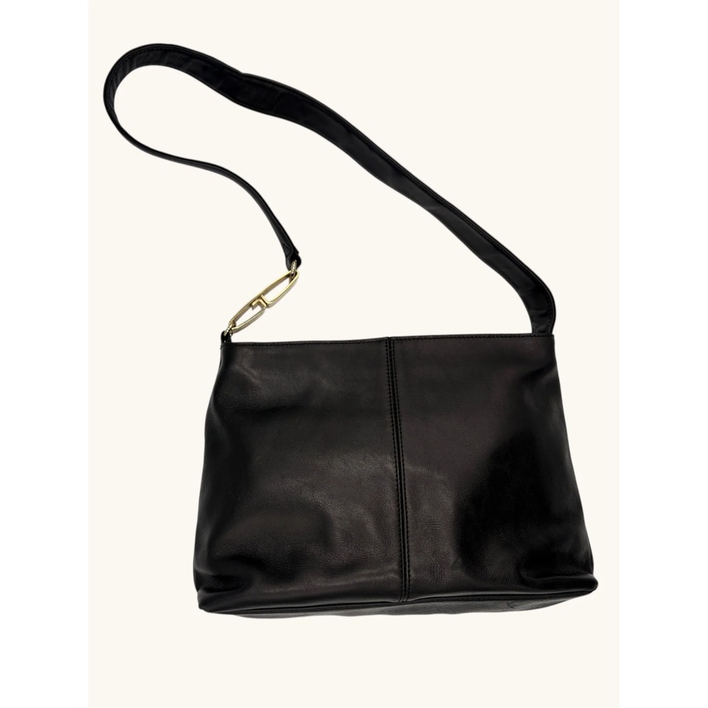 Liz Claiborne Leather Co Black Leather Shoulder Bag Gold Hardware Vintage Style
